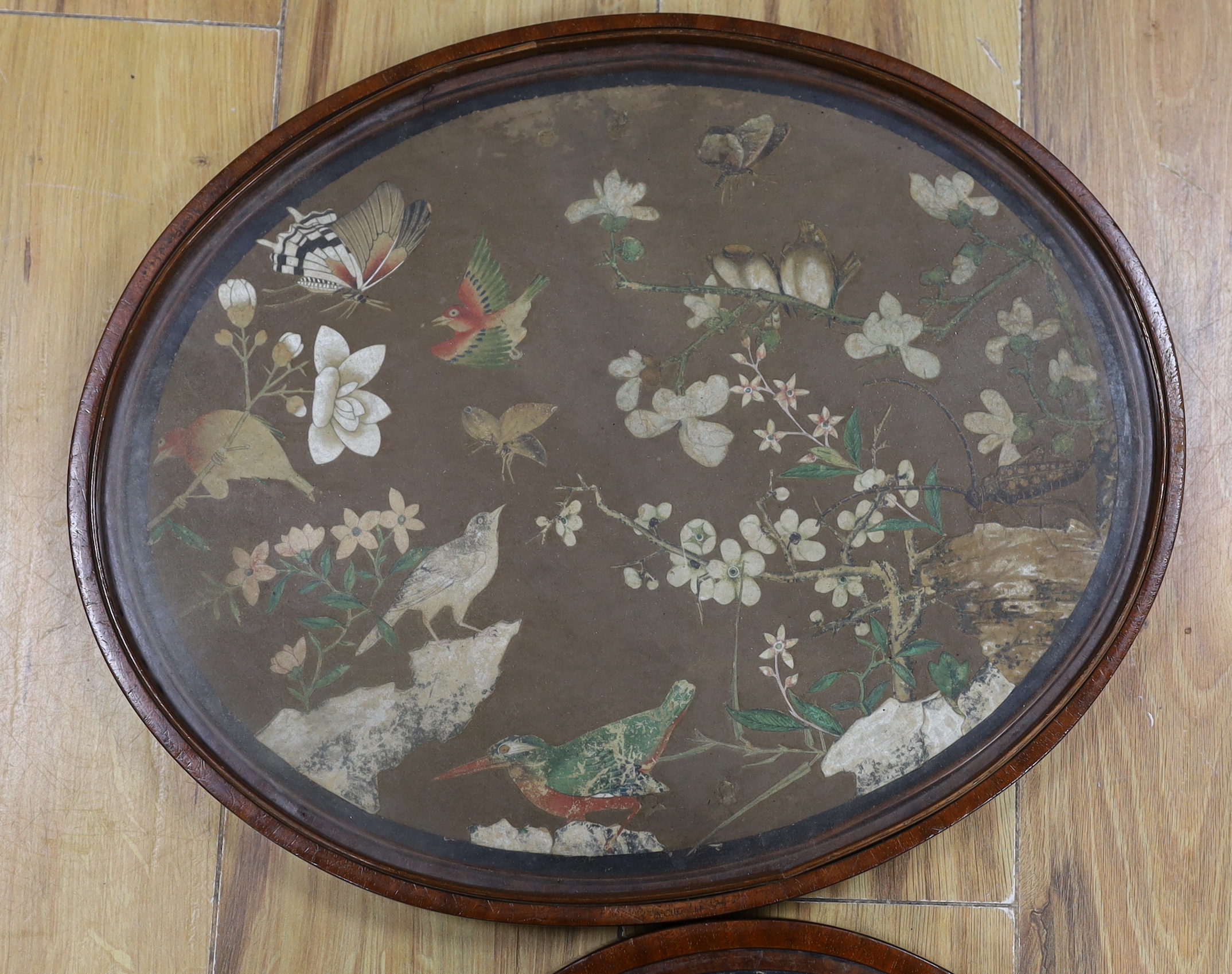 A pair of Chinese painted and cut paper double sided pictures, Qianlong - Jiaqing period, 45cm